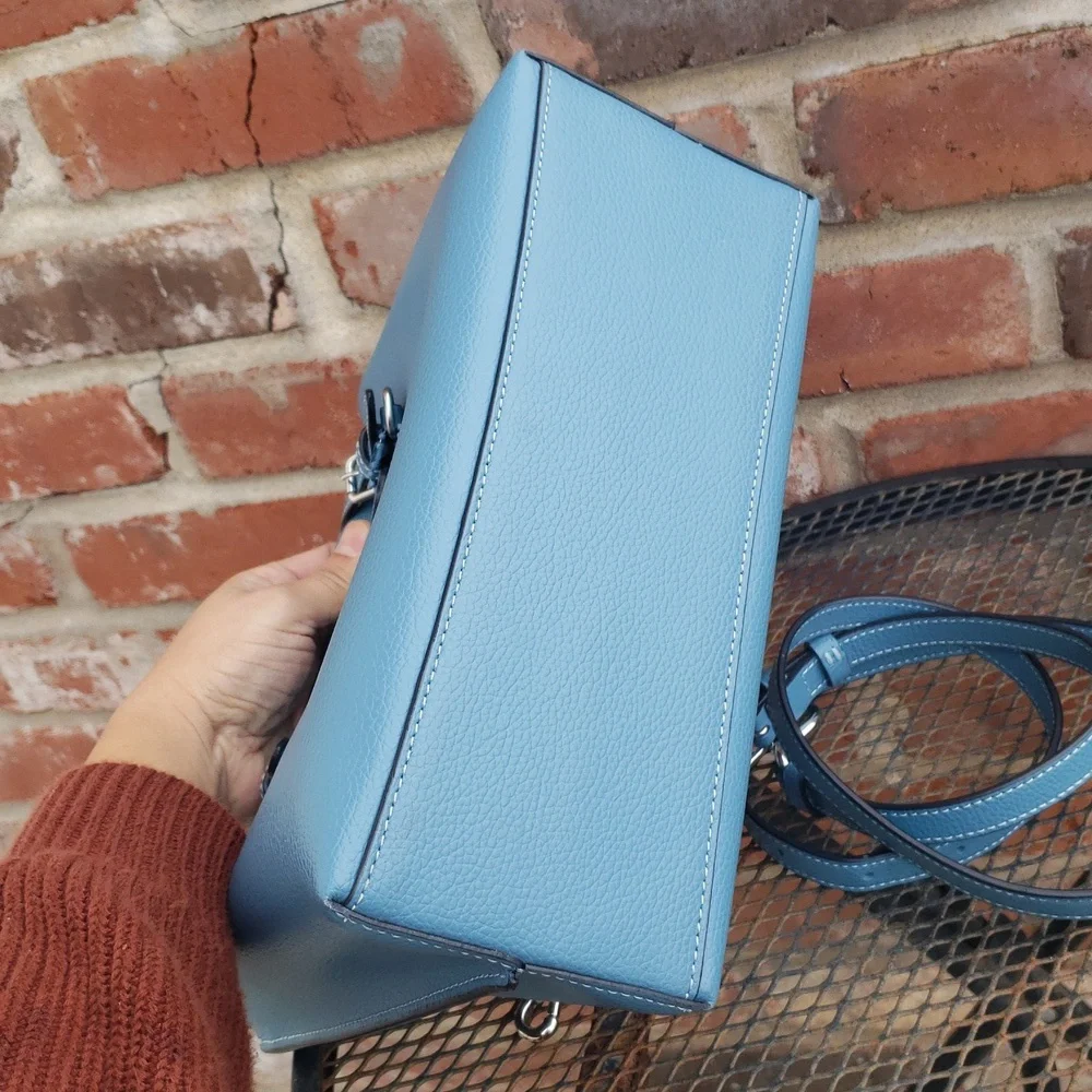 Coach Mollie Tote 25 Leather Satchel Convertible Bag Pacific Blue Designer - Picture 5 of 17